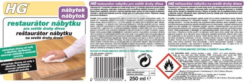 HG 41203 Restaurátor nábytku na světlé druhy dřeva 250 ml