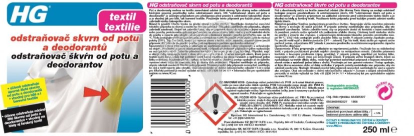HG 63402 Odstraňovač skvrn od potu a deodorantů 250ml