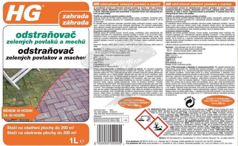 HG 18110 Odstraňovač zelených povlaků a mechů 1000ml