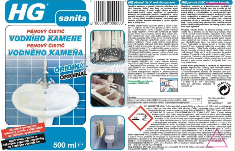 HG 21805 Pěnový čistič vodního kamene 500ml