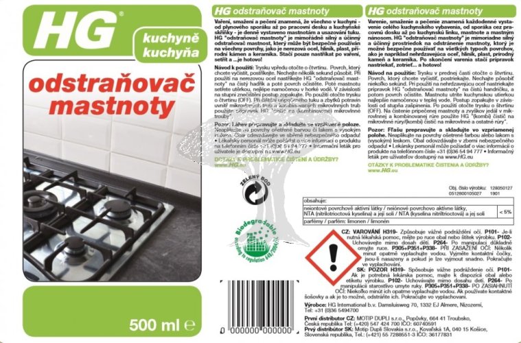 HG 12805 Odstraňovač mastnoty 500ml