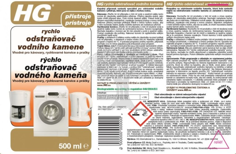 HG 17405 Rychloodstraňovač vodního kamene 500ml