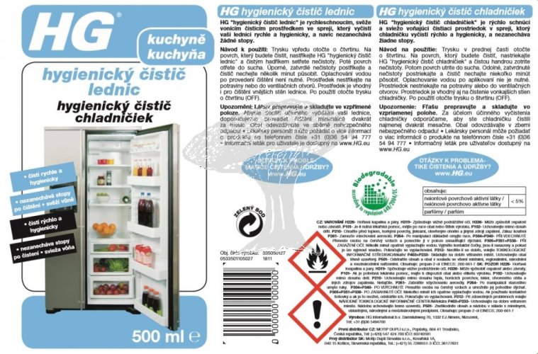 HG 33505 Hygienický čistič lednic 500ml