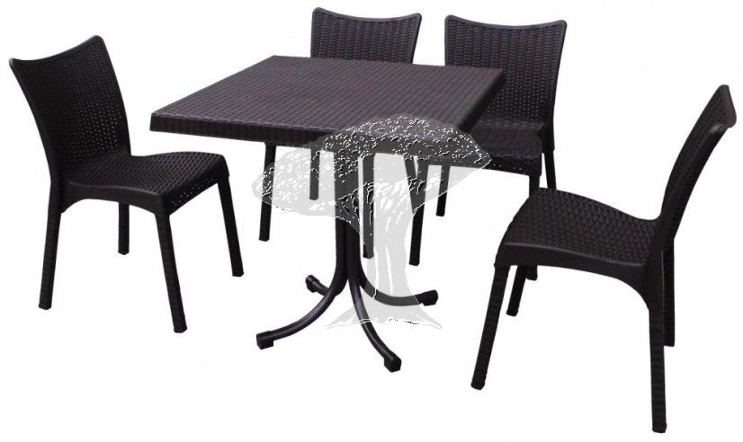Sestava technoratanového nábytku Stolek + 4 křesla šedá / CH063