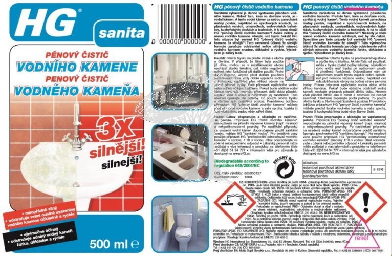 HG 60505 Pěnový čistič vodního kamene 3x silnější 500ml
