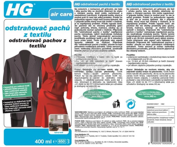 HG 42904 Odstraňovač pachů z textilu 400ml