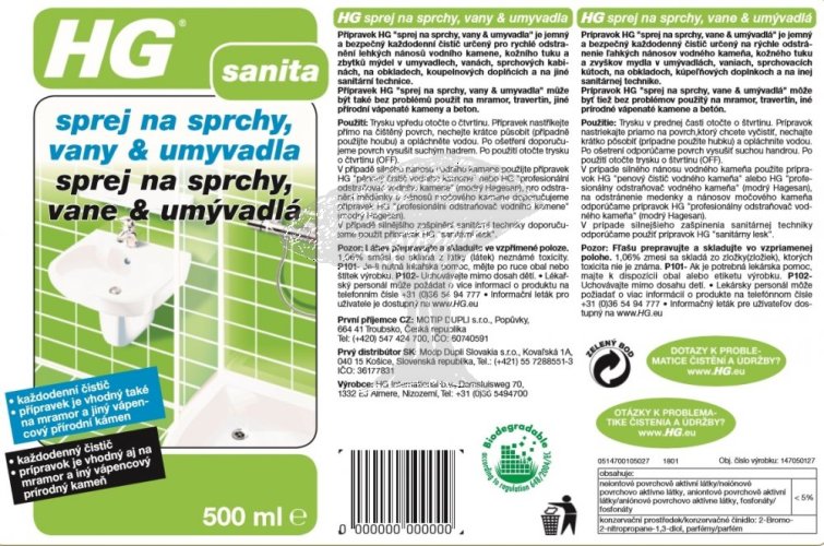 HG 14705 Sprej na sprchy, vany & umyvadla 500ml