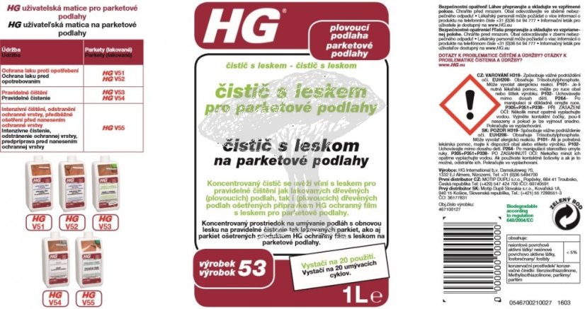 HG 46710 Čistič s leskem pro parketové podlahy 1000ml